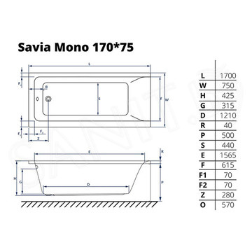 Акриловая ванна Excellent Savia Mono 170x75 - фото2