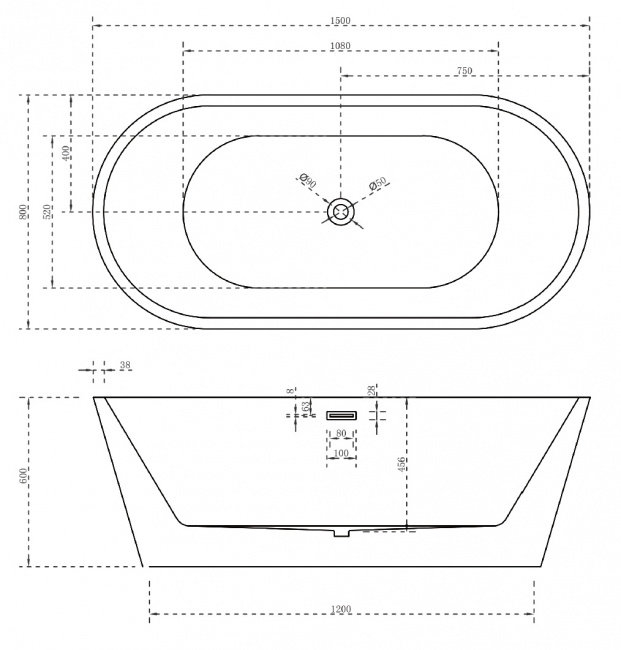 Отдельностоящая акриловая ванна Abber 150x80 AB9203-1.5 (Китай)    - фото4