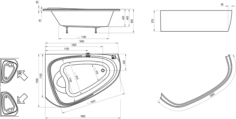 Ванна акриловая Ravak Love Story II 196x139 правая (Чехия) - фото5