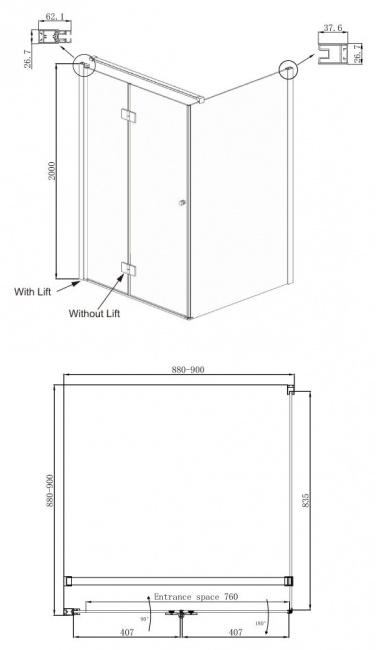 Душевой уголок Ambassador Diamond 90x90 12011105L левый (Германия) - фото4