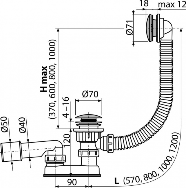 Сифон для ванны Alcaplast A504CKM-BL-01 (Чехия) - фото2