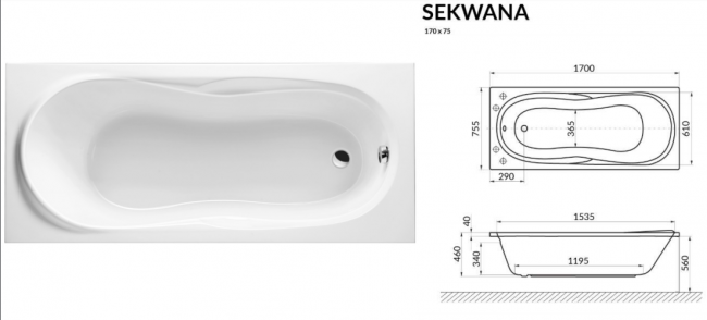 Ванна акриловая Excellent Sekwana 170x75x46 (Польша)