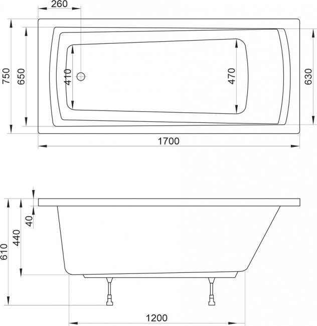 Акриловая ванна Ravak Domino PLUS 170х75 C631R00000 (Чехия) - фото4