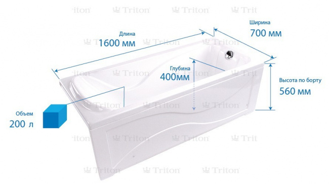Ванна акриловая Triton Джулия 160x70 (Россия) - фото4
