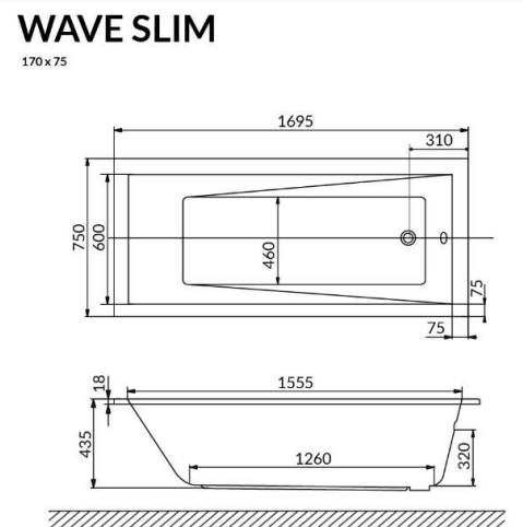 Ванна акриловая Excellent Wave Slim 170x75x43,5 (Польша) - фото4