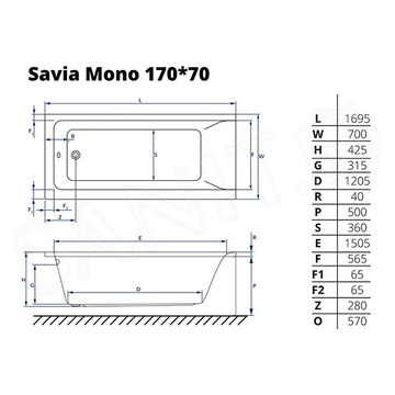 Акриловая ванна Excellent Savia Mono 170x70 - фото2