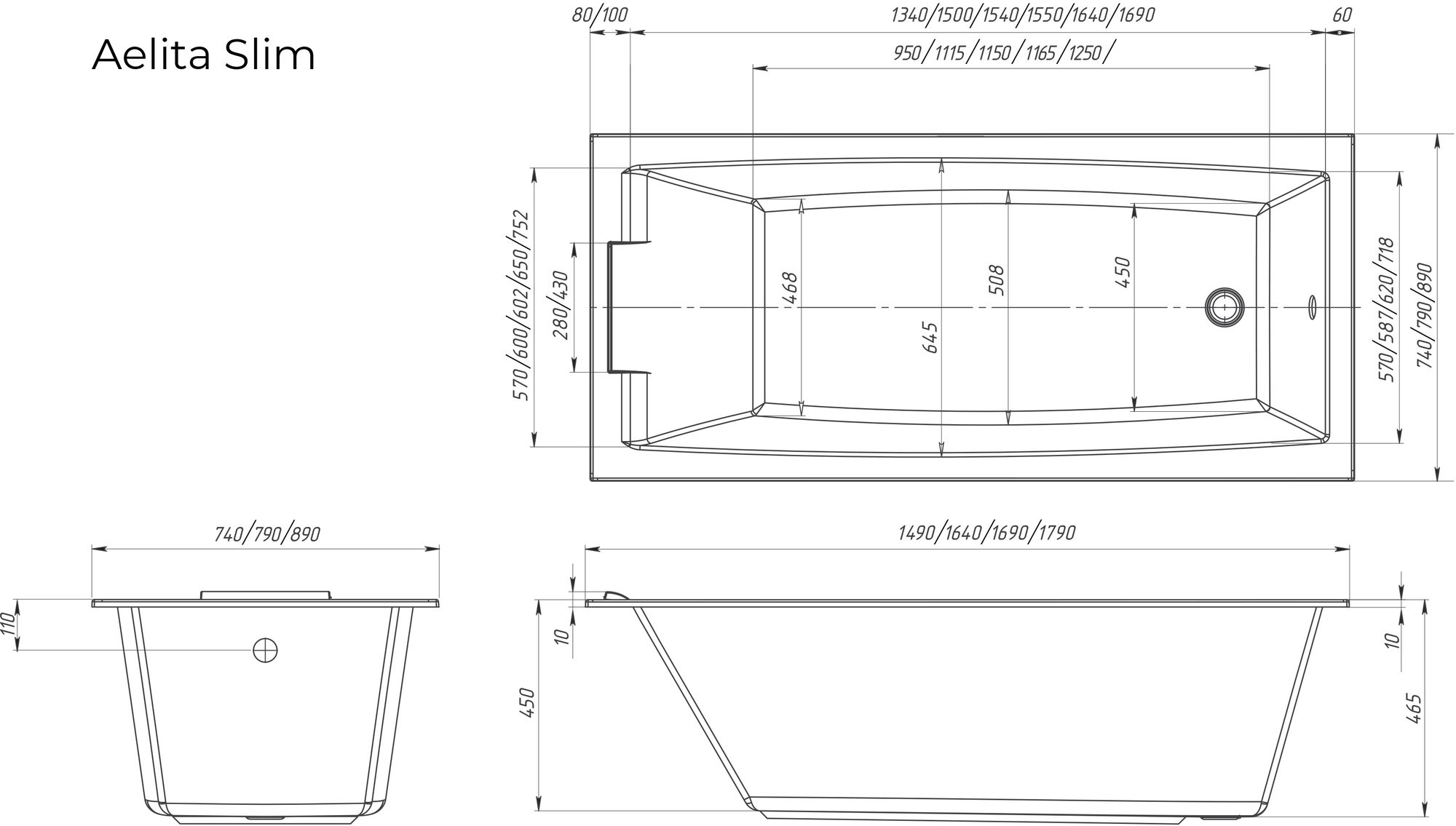 Акриловая ванна 1 Marka Aelita Slim 180x80 белая - фото4