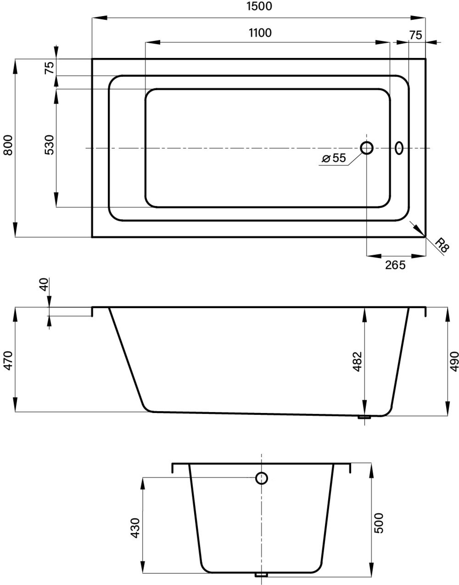 Ванна акриловая Wellsee FreeDom 150x80 белый глянец - фото4