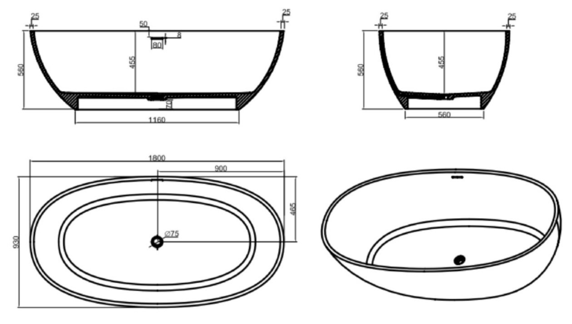 Ванна Knief Oval Shape Galaxy Black 0700-050-20 - фото3