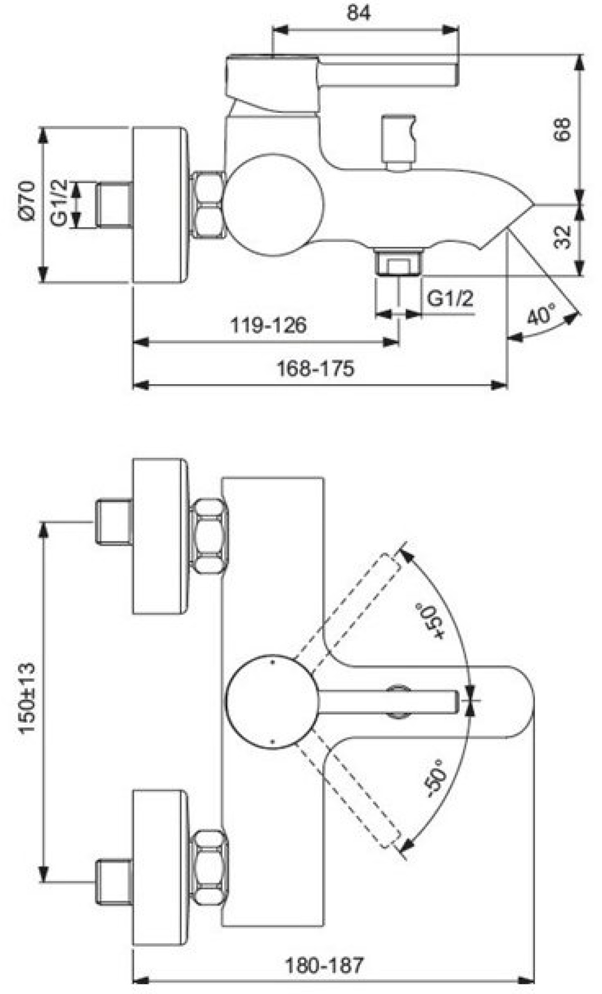 Смеситель настенный для ванны и душа Ideal Standart Cerafine O - фото2