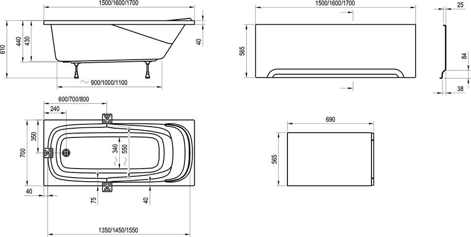 Ванна акриловая Ravak Vanda II 160x70 CP11000000 (Чехия) - фото4