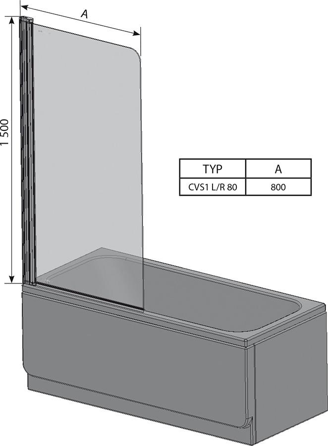 Шторка для ванны Ravak CVS1-80 L сатин+транспарент 7QL40U00Z1 (Чехия)