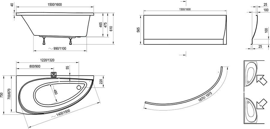 Ванна акриловая Ravak Avocado 160x75 правая CH01000000 (Чехия) - фото5