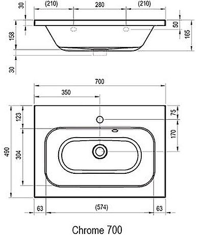 Умывальник Ravak Chrome 700 70x49 (Чехия) - фото4