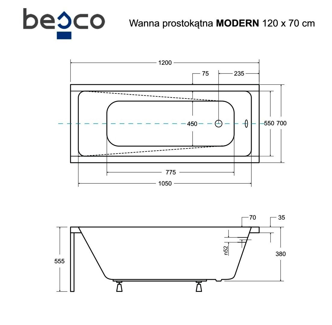 Ванна акриловая Besco Modern 120x70 (Польша) - фото5