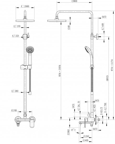 Душевая система с изливом Bravat Opal  F6125183CP-A4-RUS (Германия) - фото5
