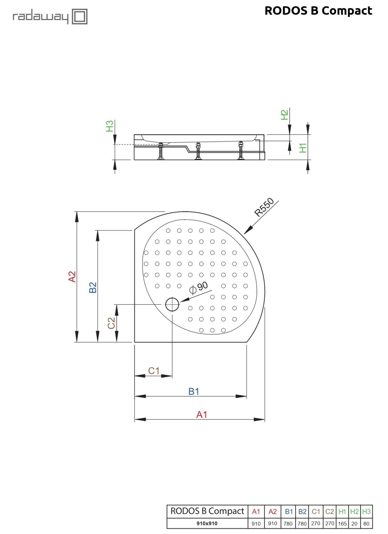 Душевой поддон Radaway Rodos B 900 Compact 90x90 4D99155-03 (Польша) - фото2