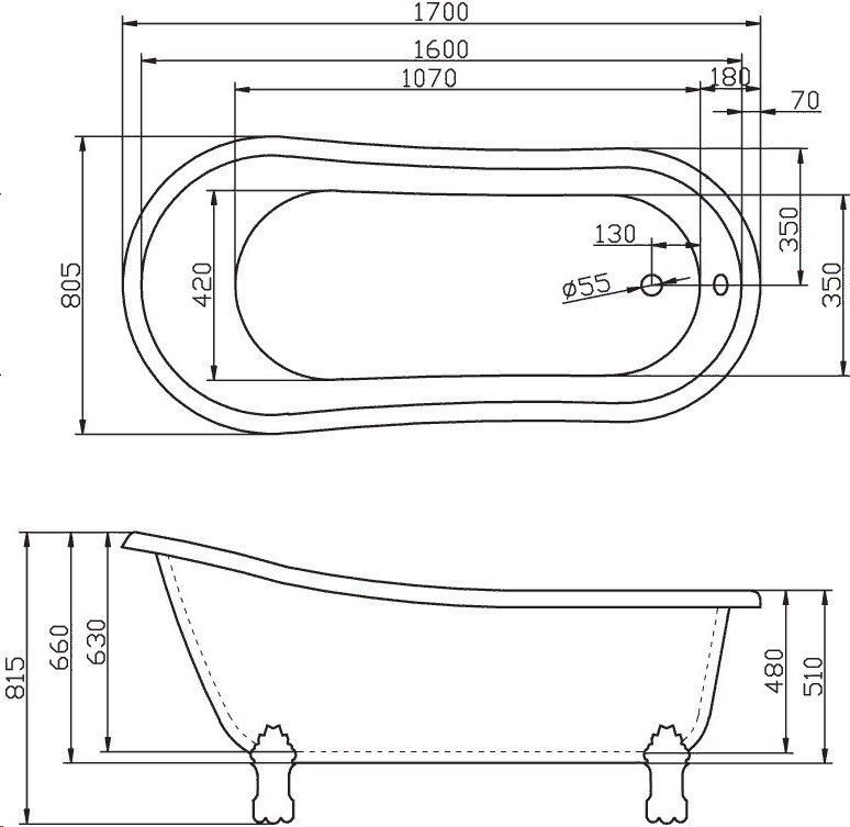 Отдельностоящая акриловая ванна BelBagno BB04 170x80,5 (Италия-Китай) - фото4
