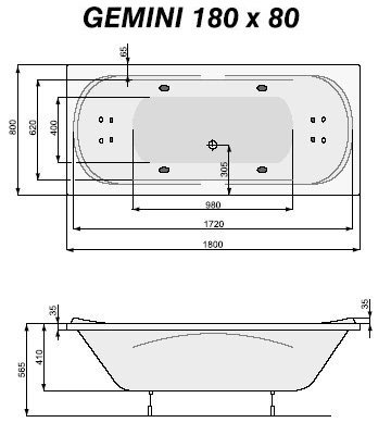 Ванна акриловая Poolspa Gemini 180x80 (Польша) - фото4