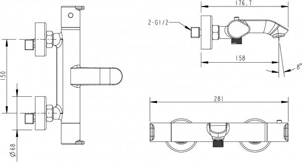 Смеситель для ванны термостат без душевого набора хром Bravat Waterfall F673114C-01 (Германия)