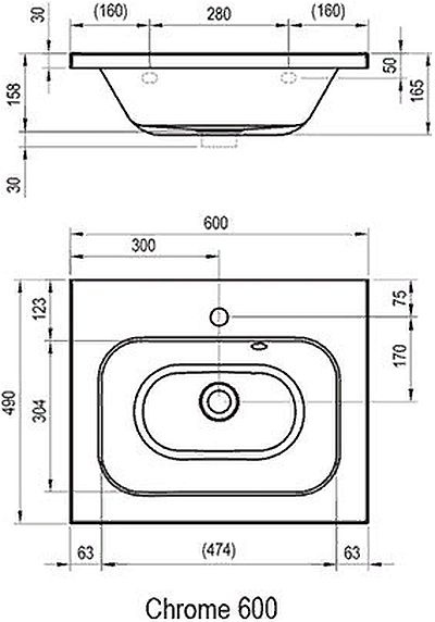Умывальник Ravak Chrome 600  60x49 (Чехия) - фото4